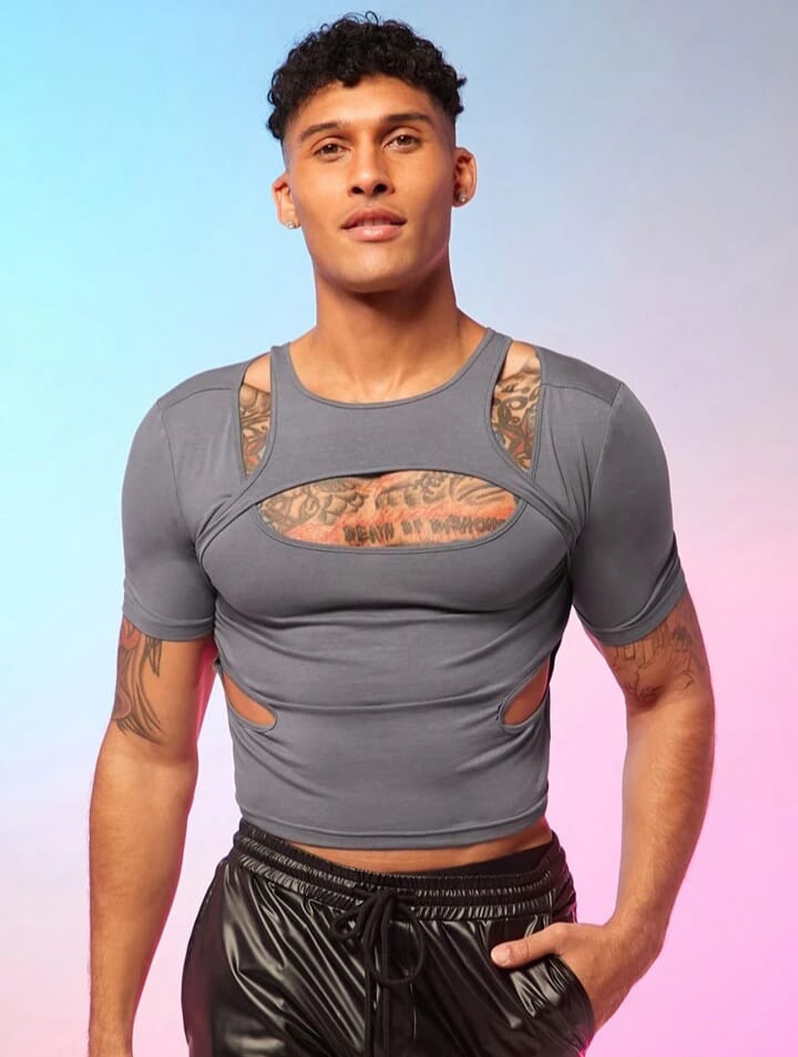 Men's solid color hollow out short sleeve knit vests